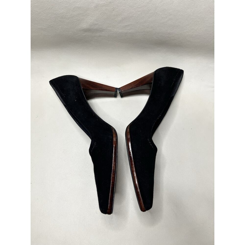 Vintage Y2K Stuart Weitzman Suede Point Toe Pumps Black Faux Wooden Heel Size 8 - Picture 3 of 9